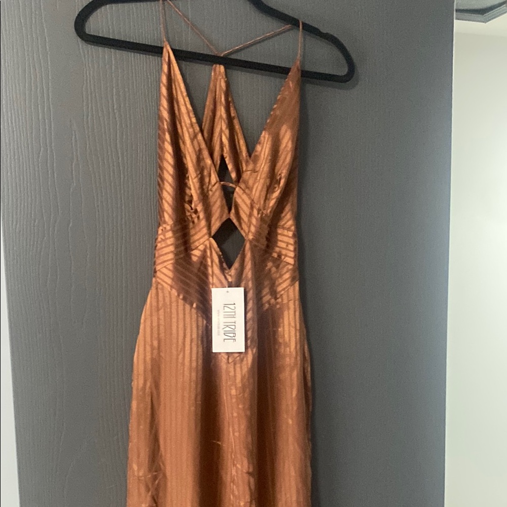 12th Tribe Orange Ribbed Cut Out Slip Dress